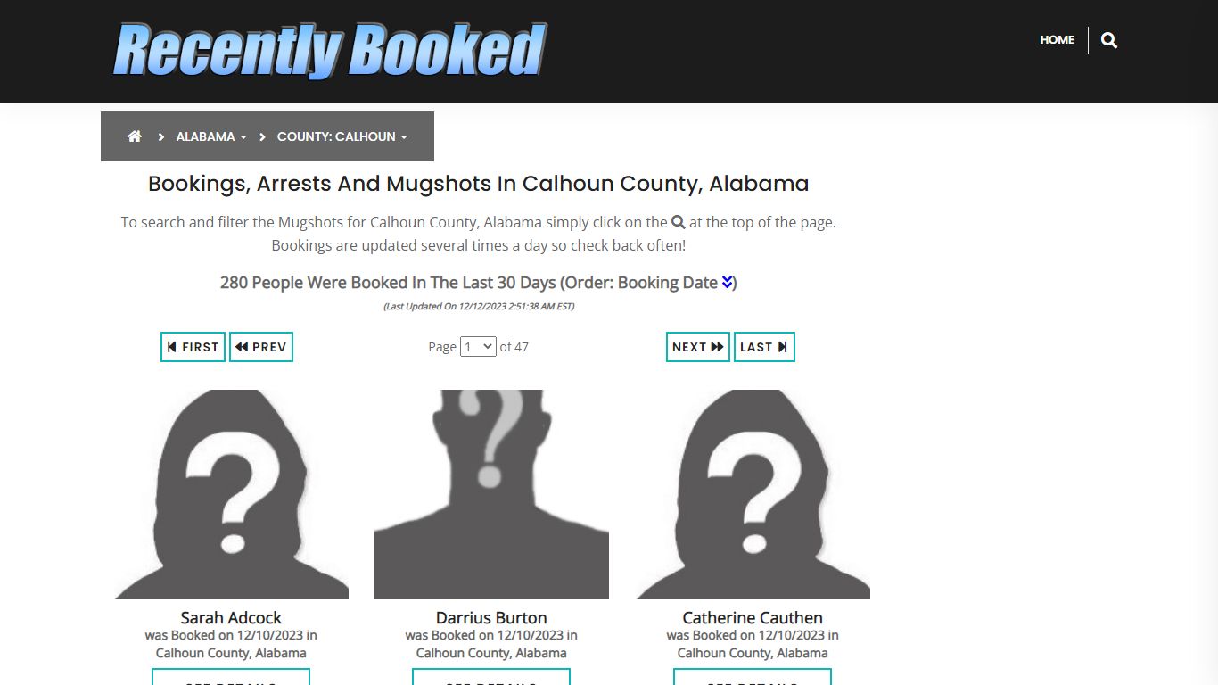 Bookings, Arrests and Mugshots in Calhoun County, Alabama